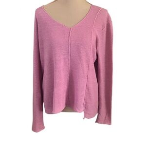 Eileen Fisher Pink V-Neck Linen Sweater Sustainable Quiet Luxury Lightweight L